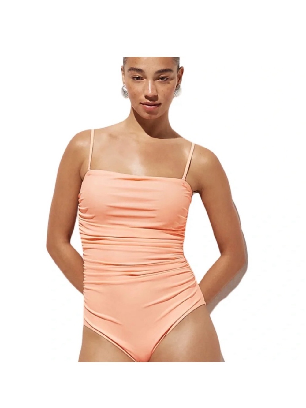 J.crew ruched Gemma swimsuit bandeau in brilliant peony